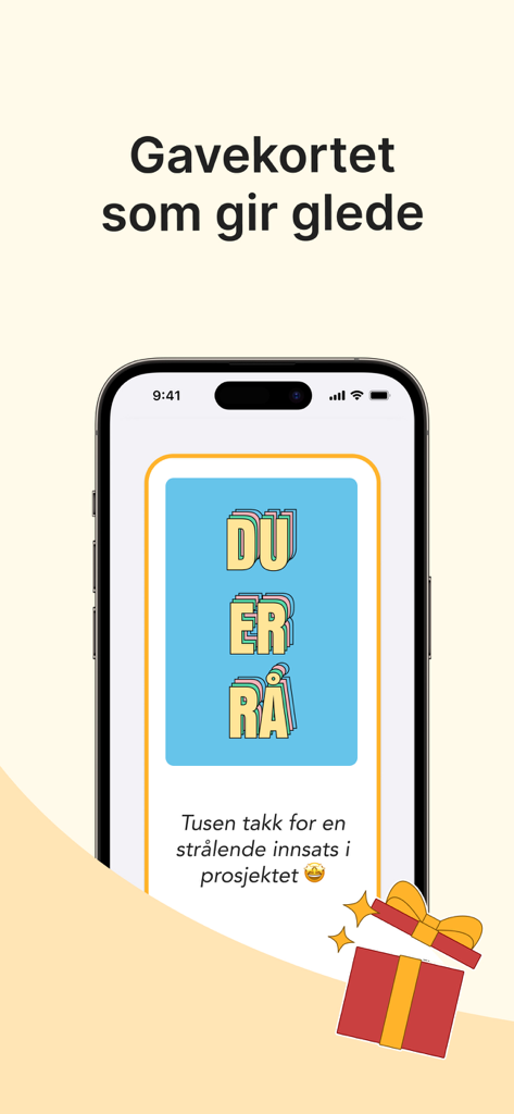 Glede App - Smartphone screen displaying a digital gift card from the Glede app with a personalized message