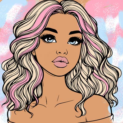realistic girl with wavy hair and lips