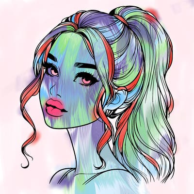 realistic girl with a ponytail on her hair and lips