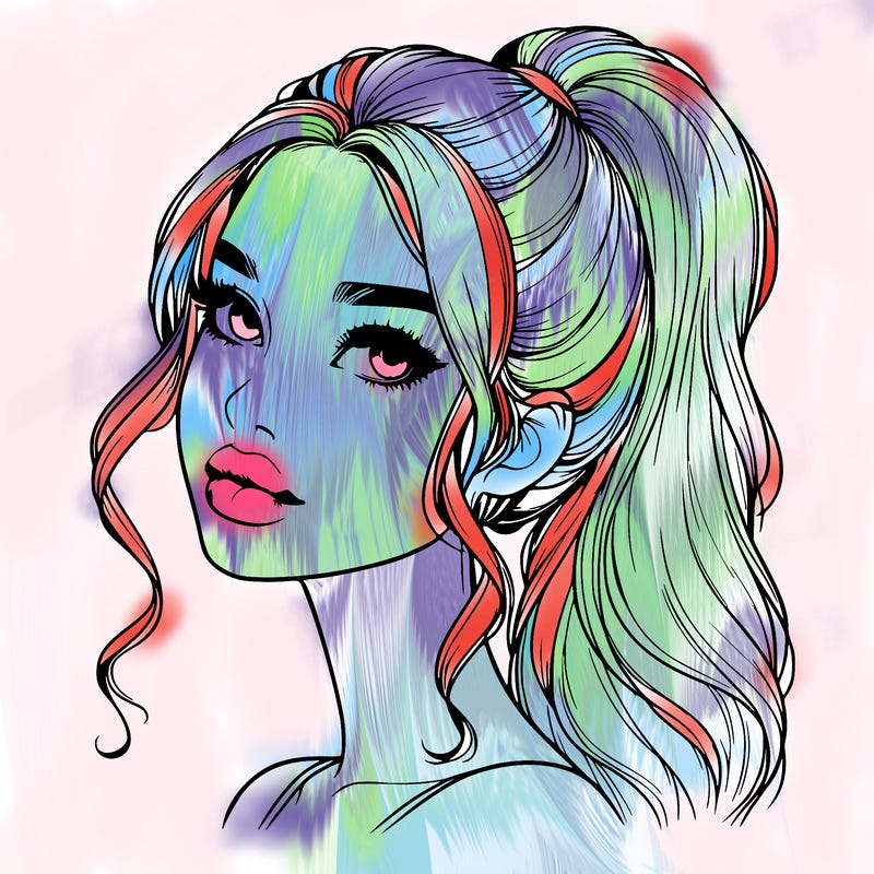 realistic girl with a ponytail on her hair and lips