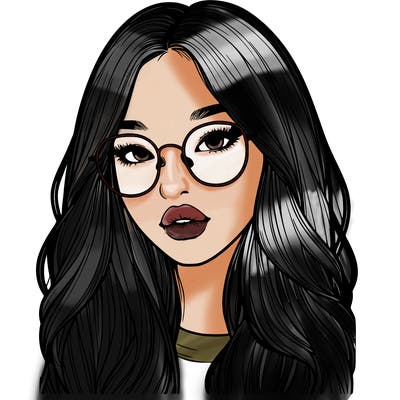 realistic korean girl with long hair, glasses and big lips