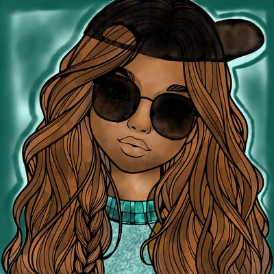 girl with long hair and freckles and glasses realistic