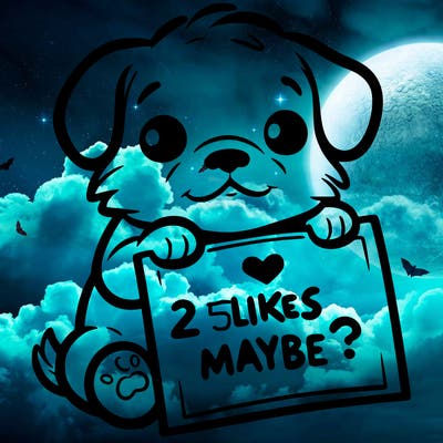 a puppy holding a sign that says 2 likes maybe?