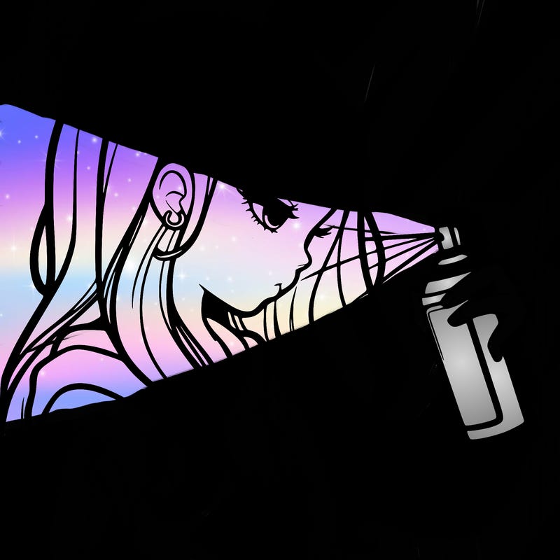 a realistic girl spray painting