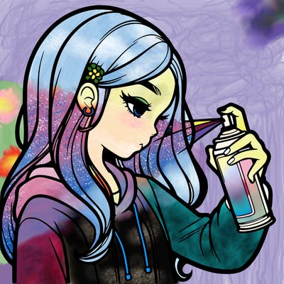 a realistic girl spray painting