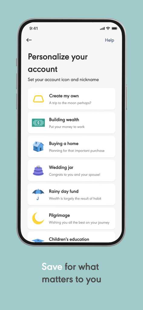 Wahed - Wahed app screen showing options to personalize investment goals like buying a home, wedding planning, and pilgrimage.