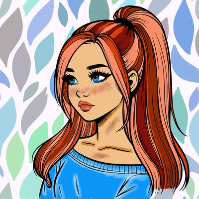 realistic girl with a high ponytail