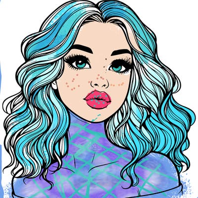 realistic girl with wavy hair and lips