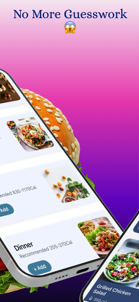 Calo AI - Calorie Counter - Interfaz de la aplicación móvil Calo AI que muestra el registro de calorías y recomendaciones de comidas.