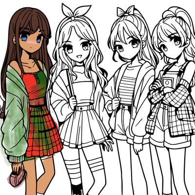 teen manga girls group of 4