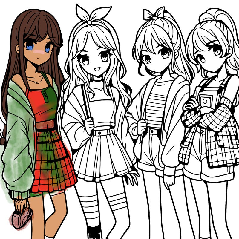 teen manga girls group of 4