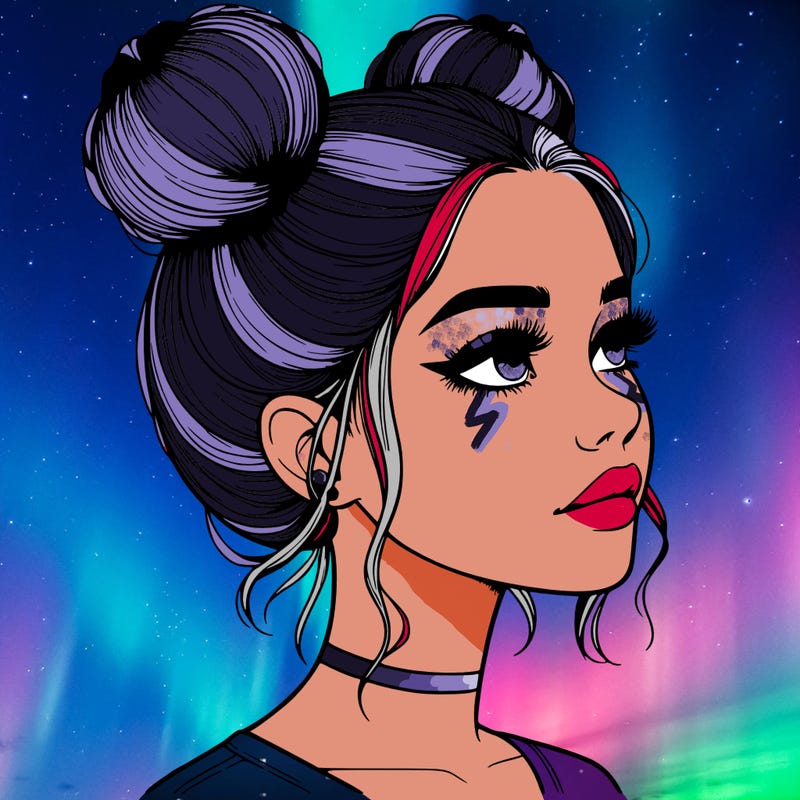 realistic girl with buns on the top of her head