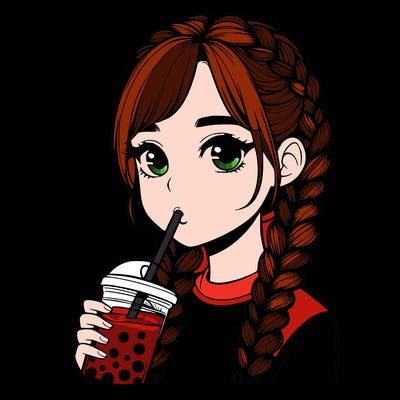 realistic girl with braided hair drinking boba