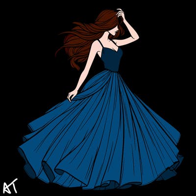 realistic woman with dress flowing in the wind