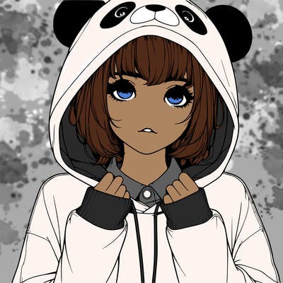 realistic girl in panda hoodie