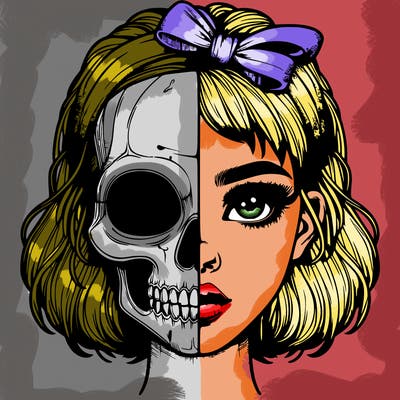 realistic girl with half skull mask