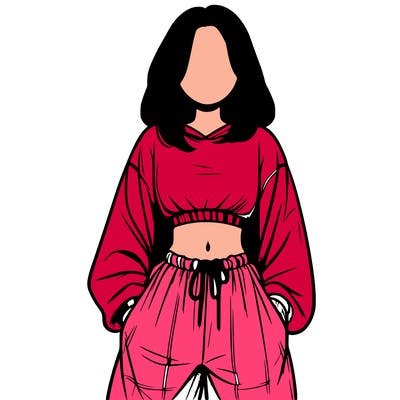 realistic girl faceless with baggy pants and a crop top