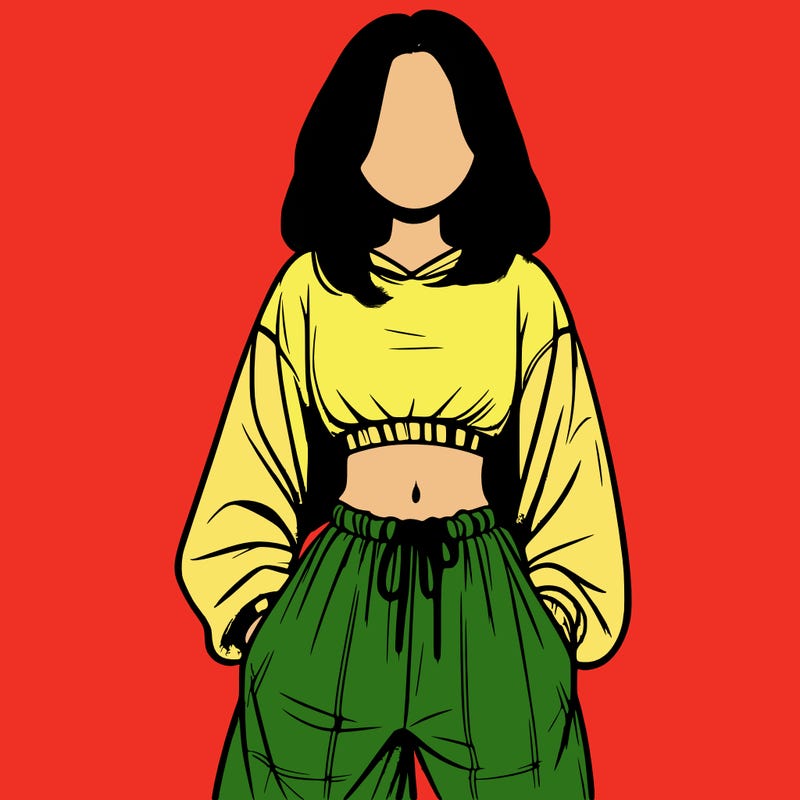 realistic girl faceless with baggy pants and a crop top