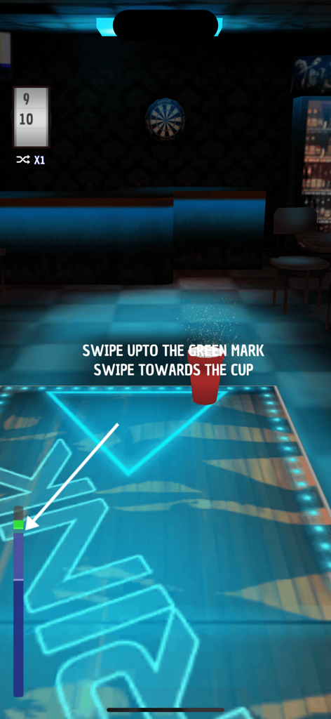 Gameplay tutorial for Beer Pong Trickshot showing the swiping mechanic and power meter