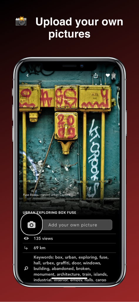 Abandoned World Urbex app interface for uploading urban exploration photography