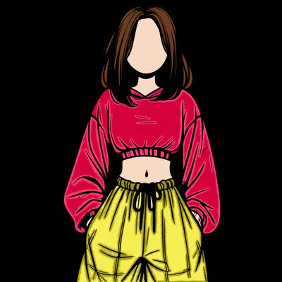 realistic girl faceless with baggy pants and a crop top