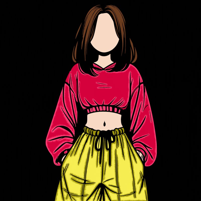 realistic girl faceless with baggy pants and a crop top