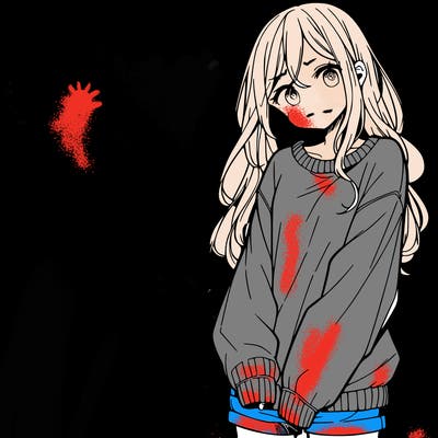 manga teen girl  in a sweater and baggy pants