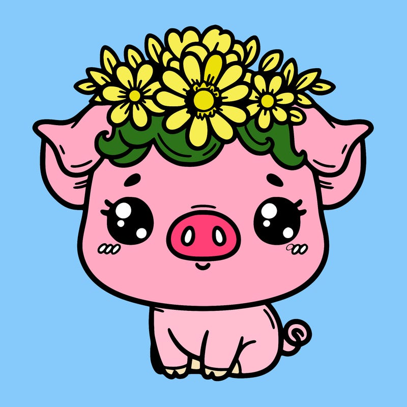 cute pig with flower crown on