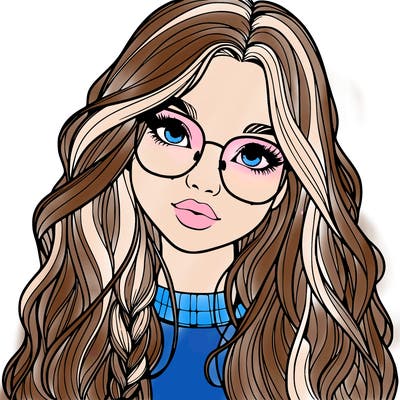 girl with long hair and freckles and glasses realistic