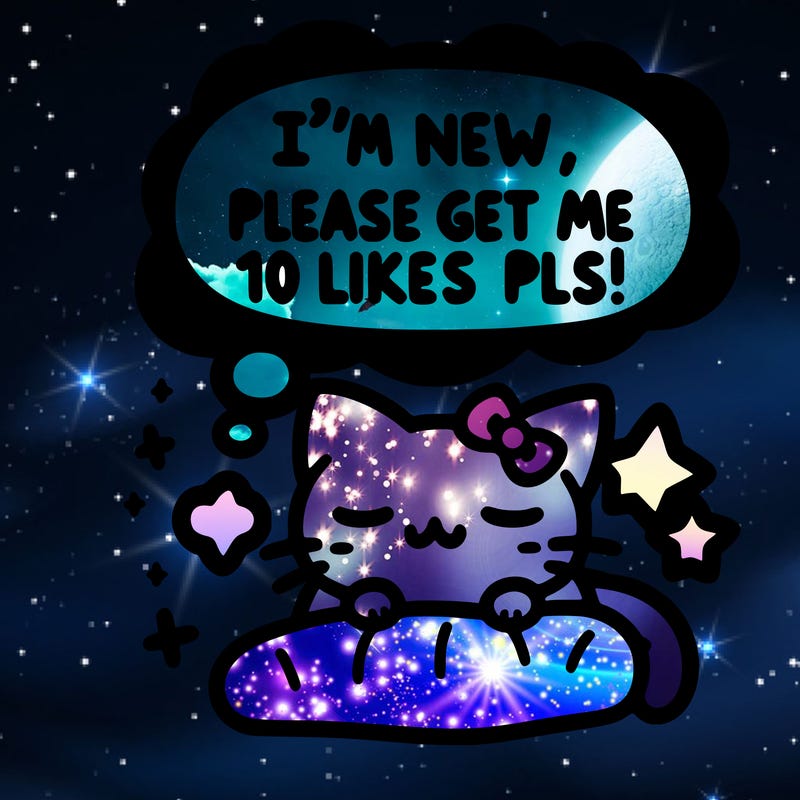 kitty taking a nap dream talking and saying "i'm new, please get me at least 10 likes pls!!"