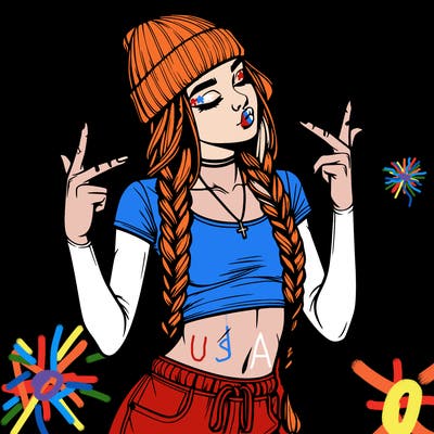 realistic teenage girl with braids and a beanie and crop top doing 🫶🏼