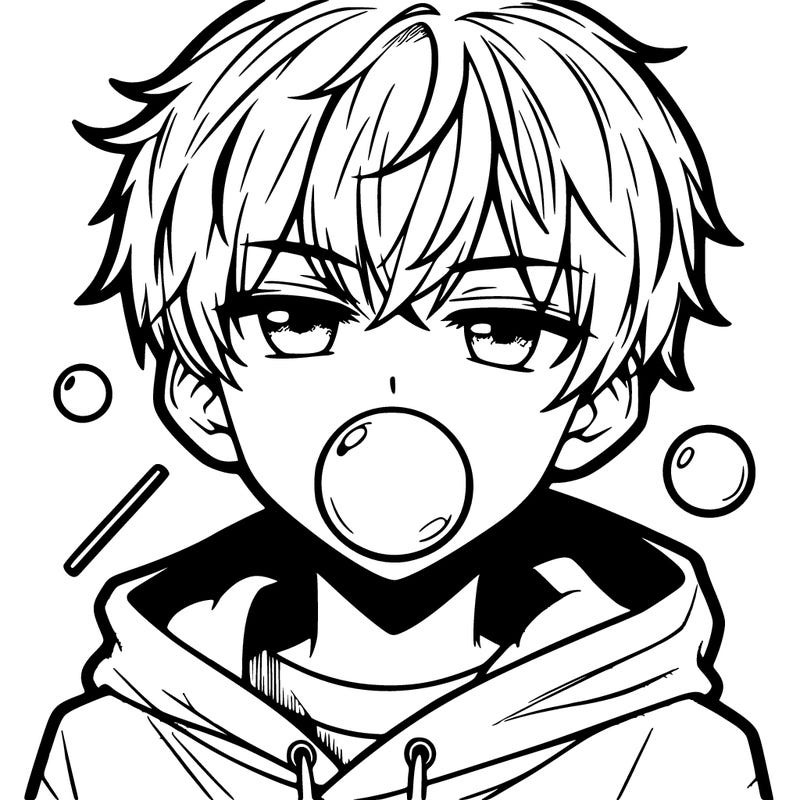 cool anime boy with a hoodie and bubblegum