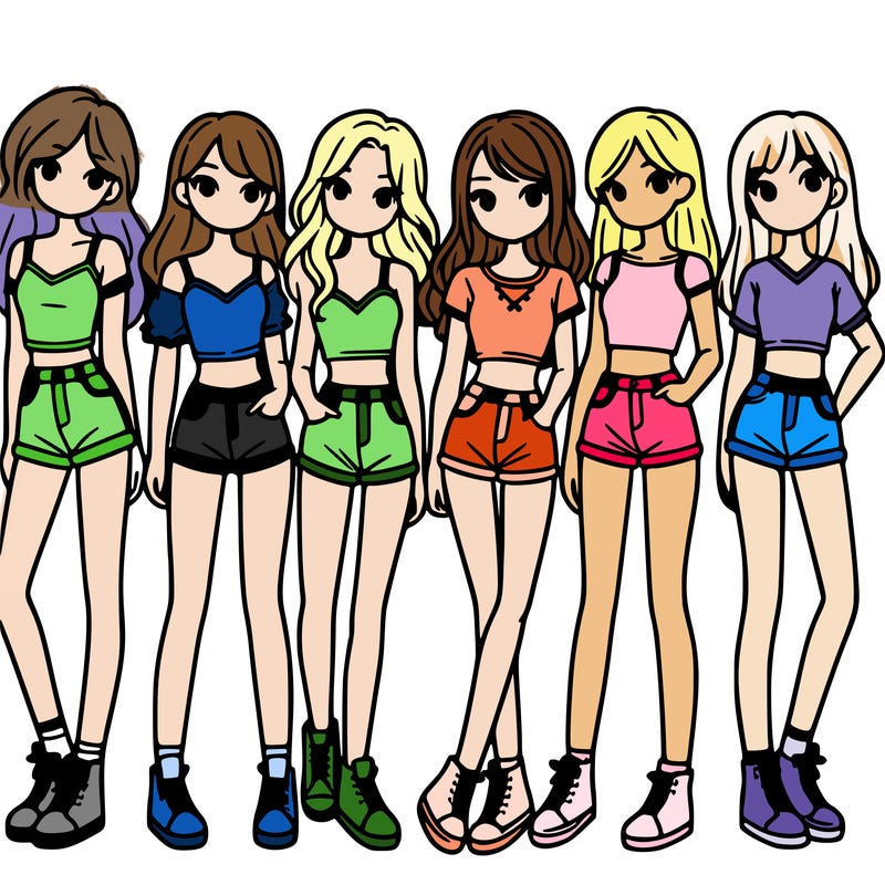 a group of girls wearing crop tops and shorts