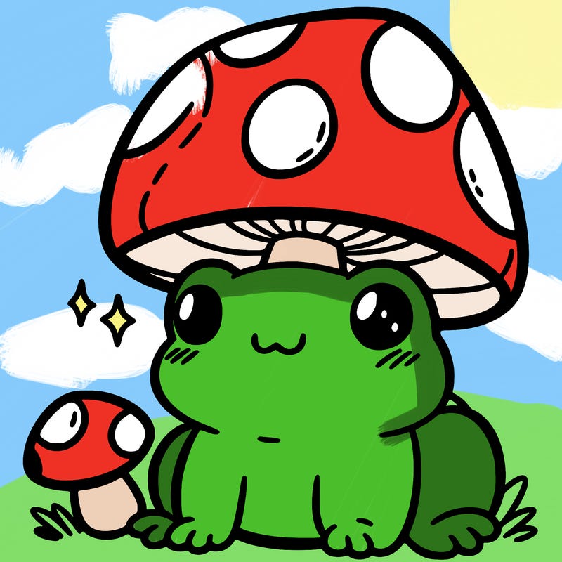 a cute frog with a mushroom hat