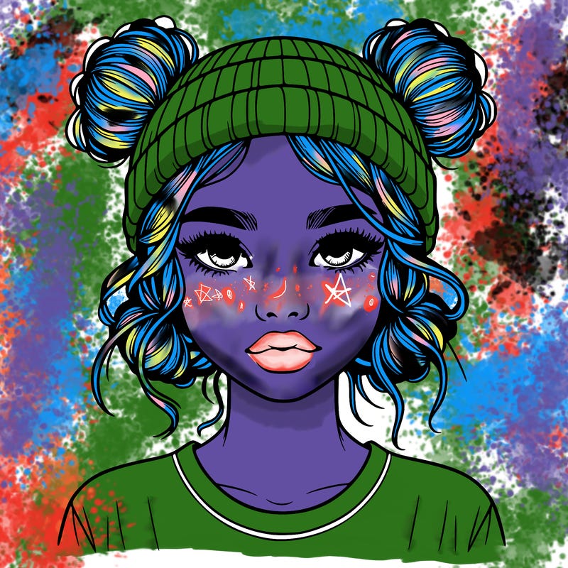 realistic girl with buns in her hair with a beanie on