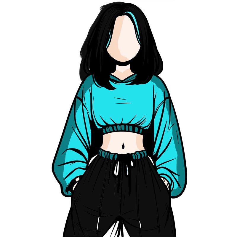 realistic girl faceless with baggy pants and a crop top