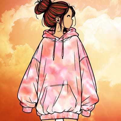 realistic girl with a oversized sweatshirt on and a bun
