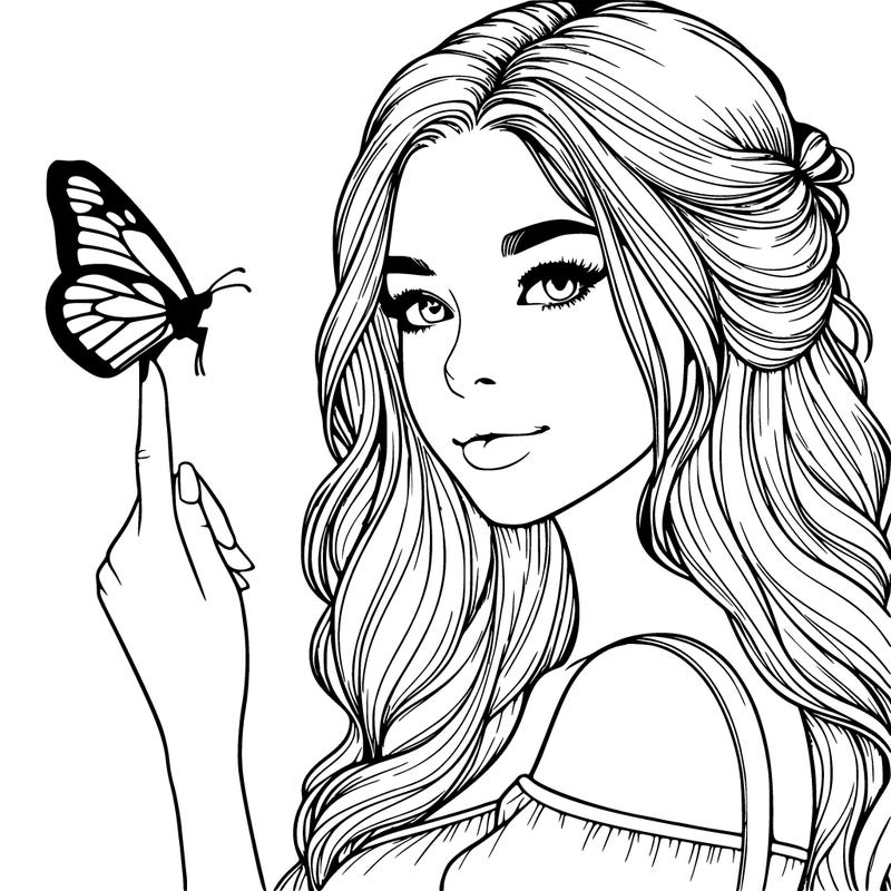 realistic girl with a butterfly on her finger