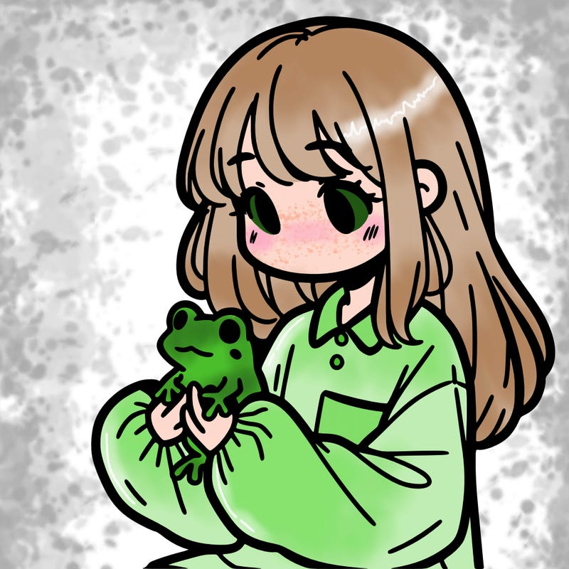 girl with long hair and a oversized shirt. and she is holding a frog