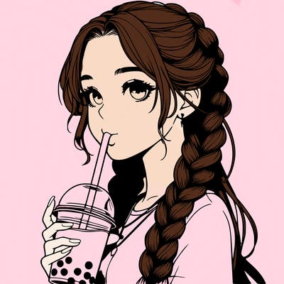realistic girl with braided hair drinking boba