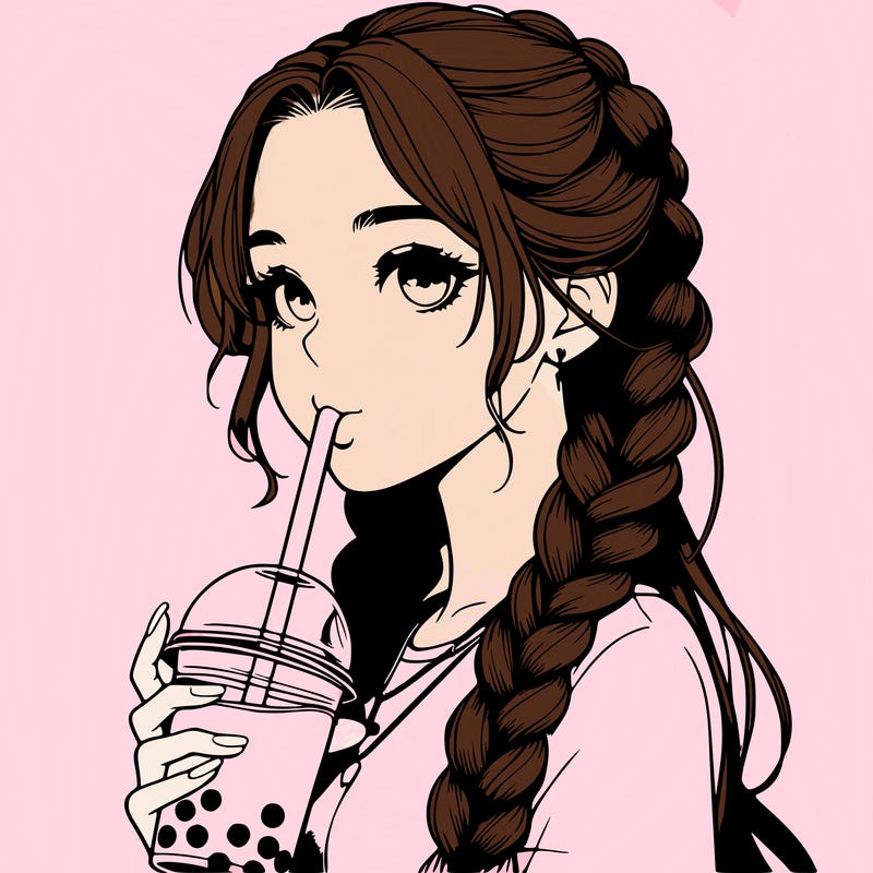 realistic girl with braided hair drinking boba