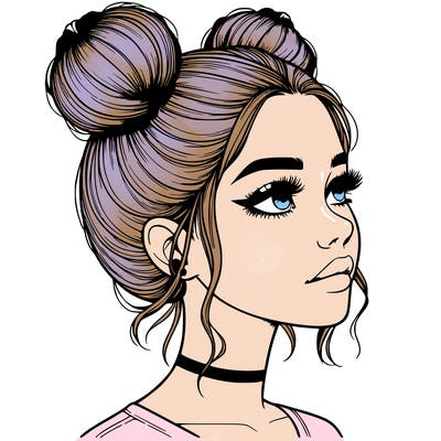 realistic girl with buns on the top of her head