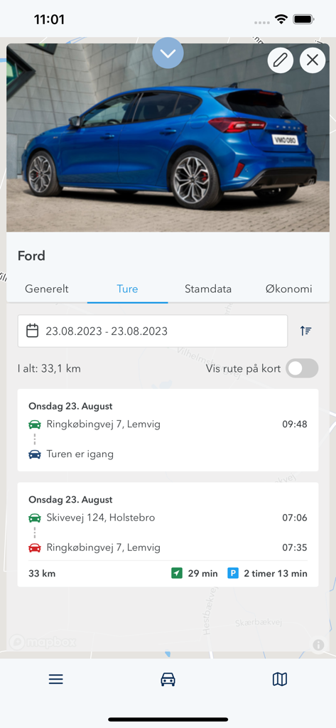 Keatech Live app interface showing vehicle trip logs and fleet tracking details