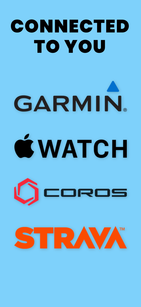 NXT RUN - AI Running Coach - Logos of Garmin Apple Watch COROS and Strava showing app connectivity.
