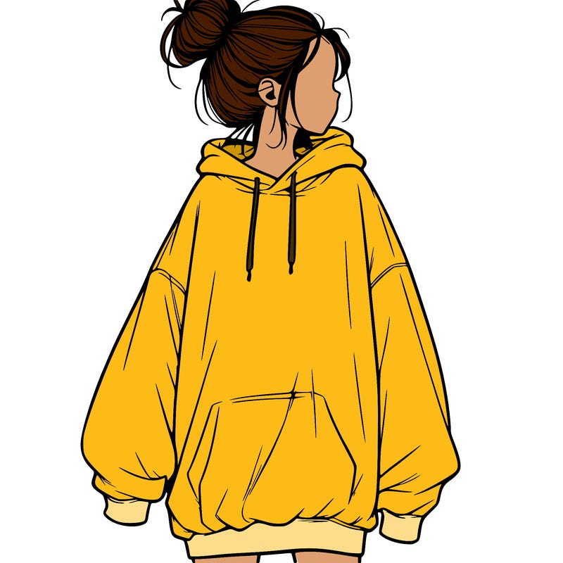 realistic girl with a oversized sweatshirt on and a bun