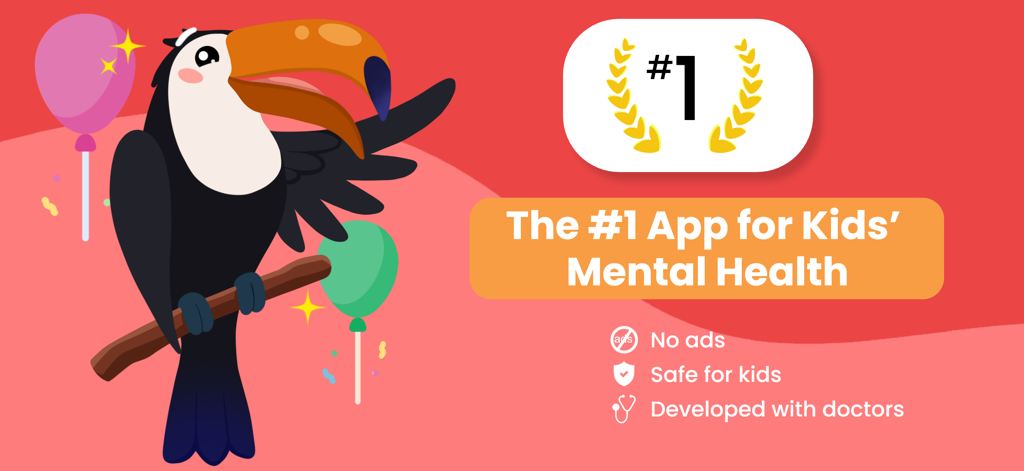 Chores and Anger Management - A colorful banner for the Lusha app featuring a cartoon toucan and highlighting it as the top app for kids mental health