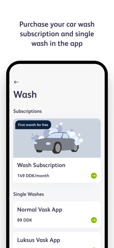 F24 - Mobile screen of the F24 app showing monthly car wash subscription plans and single wash options.