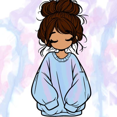girl with baggy sweatshirt and messy bun