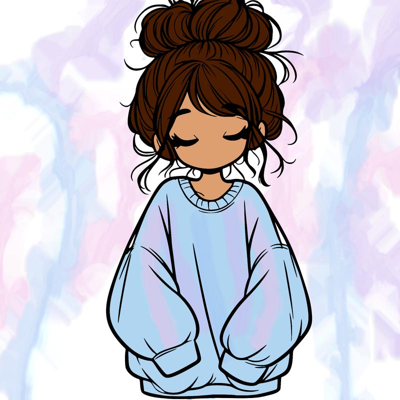 girl with baggy sweatshirt and messy bun