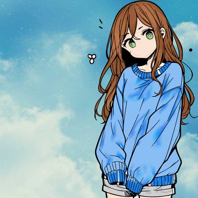 manga teen girl  in a sweater and baggy pants